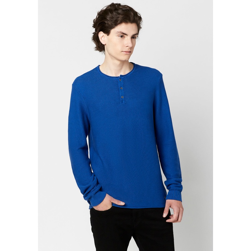 Buffalo David Bitton Mens Wamill Cotton Long Sleeve Henley T Shirt Blue 2XL