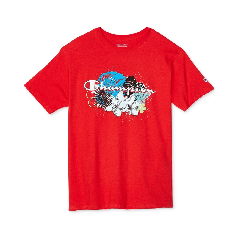 Champion Men's Floral Outlines Standard Fit Logo Graphic T Shirt Scarlet 2XL