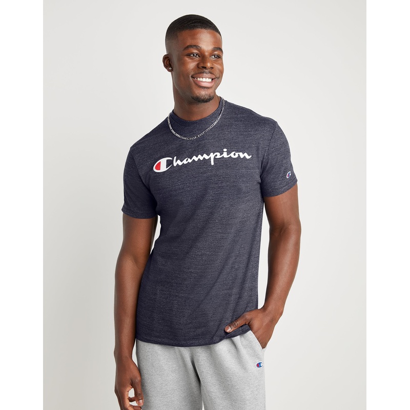 Champion Men's Graphic Heathered Powerblend T Shirt Navy Heather Small