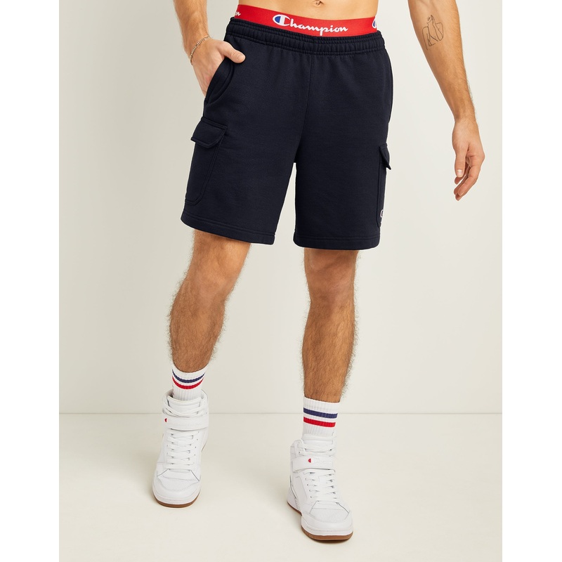 Champion Mens 8 Powerblend Cargo Shorts Navy Blue Small