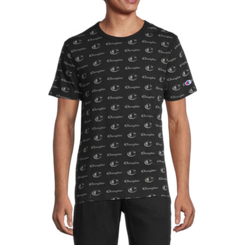 Champion Mens Crewneck Short Sleeve Graphic Logo T Shirt Black Large
