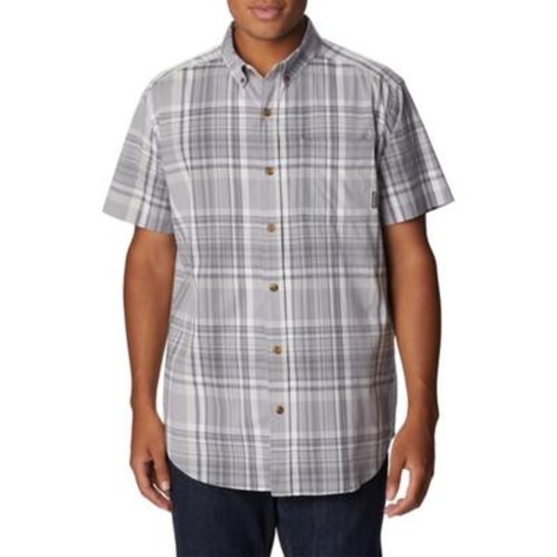 Columbia Men's Rapid Rivers Mirage Short Sleeve Button Down Shirt Grey Medium