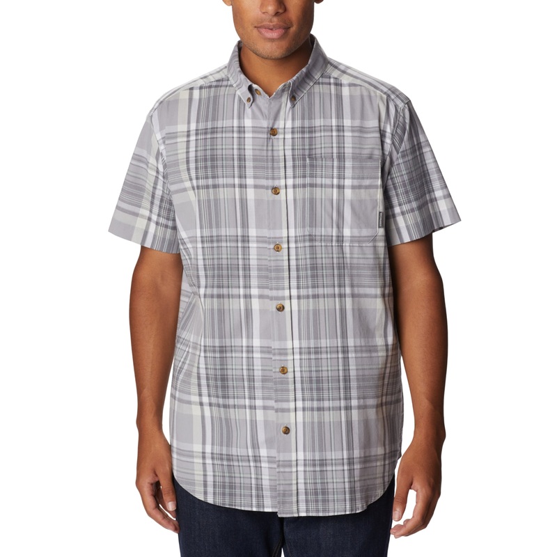 Columbia Men's Rapid Rivers Mirage Short Sleeve Button Down Shirt Grey Small