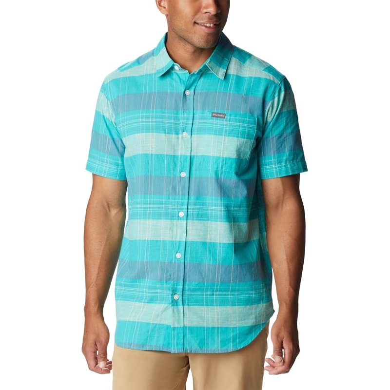 Columbia Men's Rapid Rivers Short-Sleeve Button Down Shirt Large Blue Green