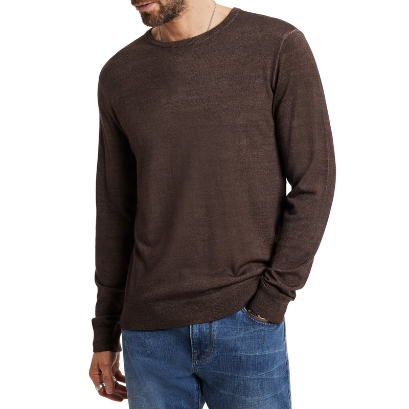 John Varvatos Mens Chase Merino Wool Blend Crewneck Sweater XL Soil Brown