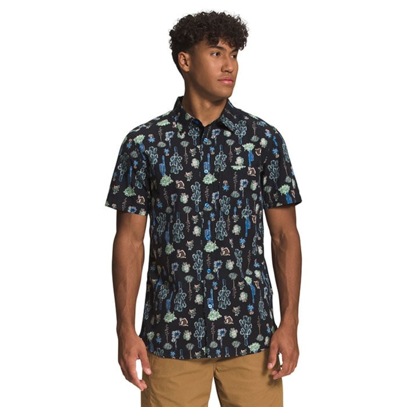 The North Face Men's Baytrail Pattern Button Down Shirt Blue Cactus Large
