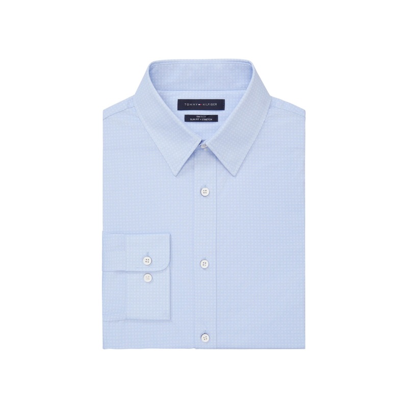 Tommy Hilfiger Men's Th Tech No-Tuck Slim Fit Stretch Dress Shirt XXL Sky Blue