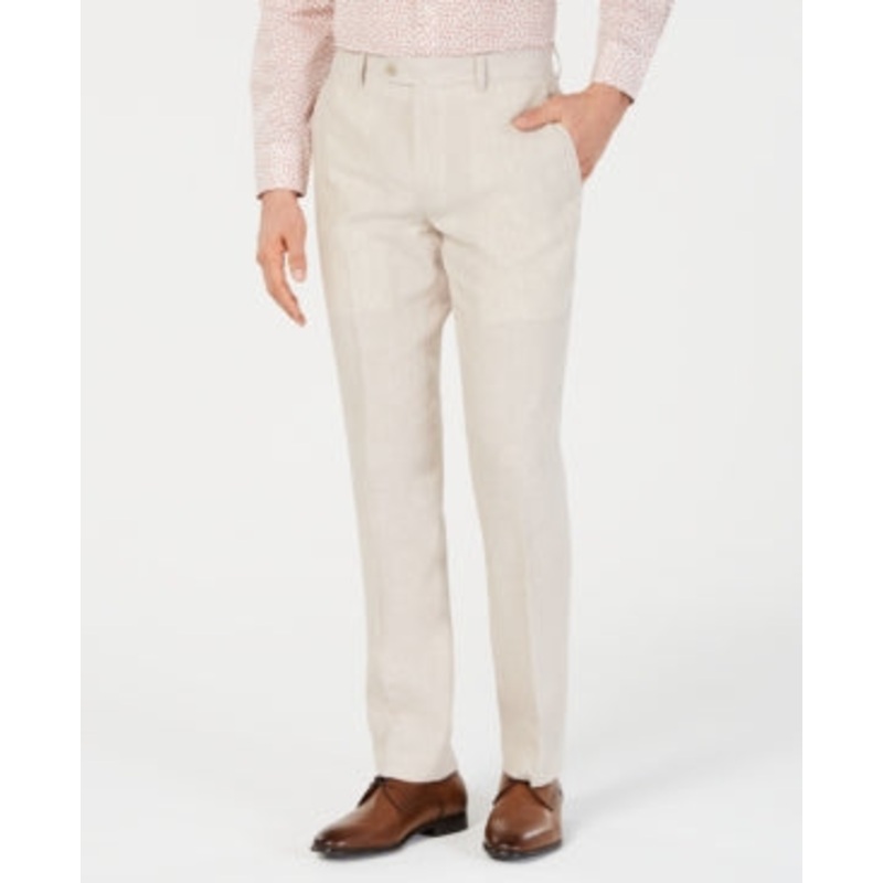 Bar III Men's Slim Fit Flat Front Linen Suit Dress Pants Tan 32 x 30