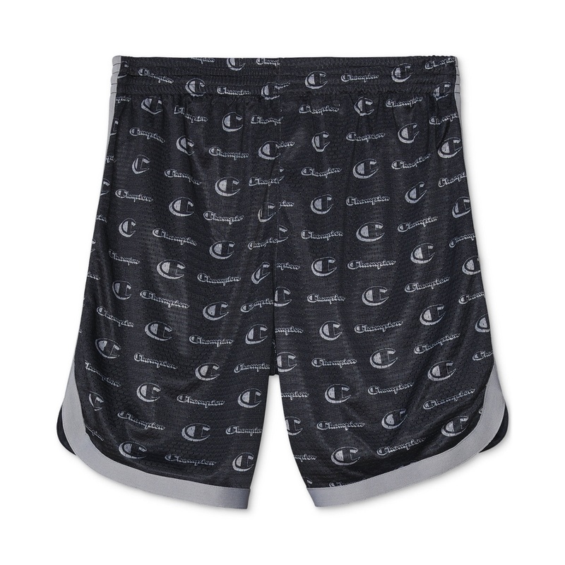 Champion Men's Plaid Mesh 7 Drawstring Shorts Black Logo Small