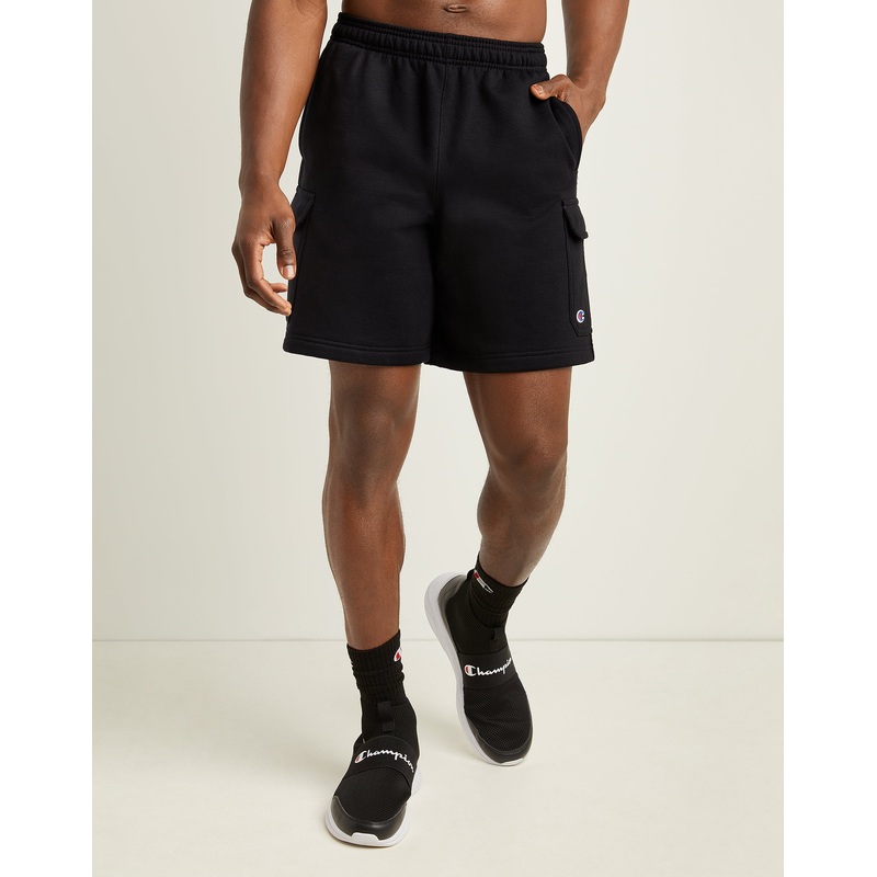 Champion Mens Fleece Powerblend Flat Front Shorts Black Medium