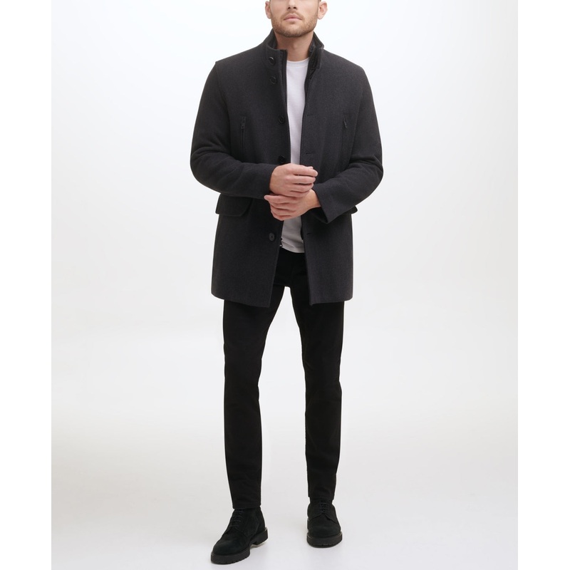 Cole Haan Men's Wool Twill Stand Collar Topper with Nylon Bib Coat XL Black