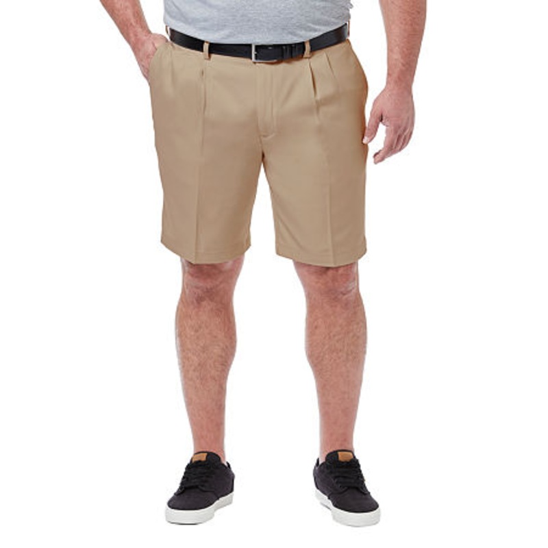Haggar Men's Big & Tall Cool 18 Pro Classic Fit Pleated 9.5" Shorts Khaki 50