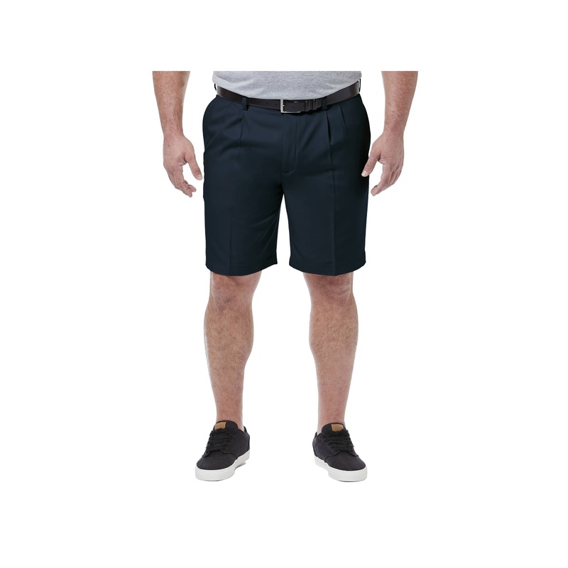 Haggar Men's Big Tall Cool 18 Pro Classic Fit Pleated 9.5 Shorts Navy Blue 46
