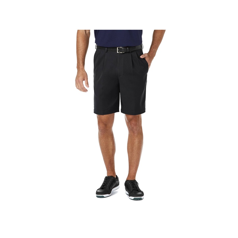 Haggar Mens Cool 18 Pro Pleat Front Shorts Black 44