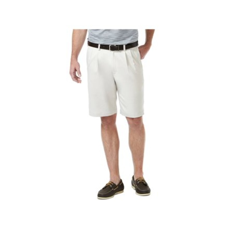 Haggar Mens Cool 18 Pro Pleat Front Shorts Regular Fit Beige 32