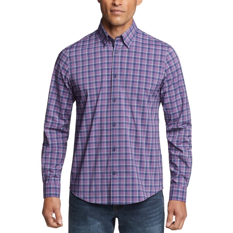 Tommy Hilfiger Men's Slim Fit Moisture Wicking Plaid Dress Shirt Purple Small