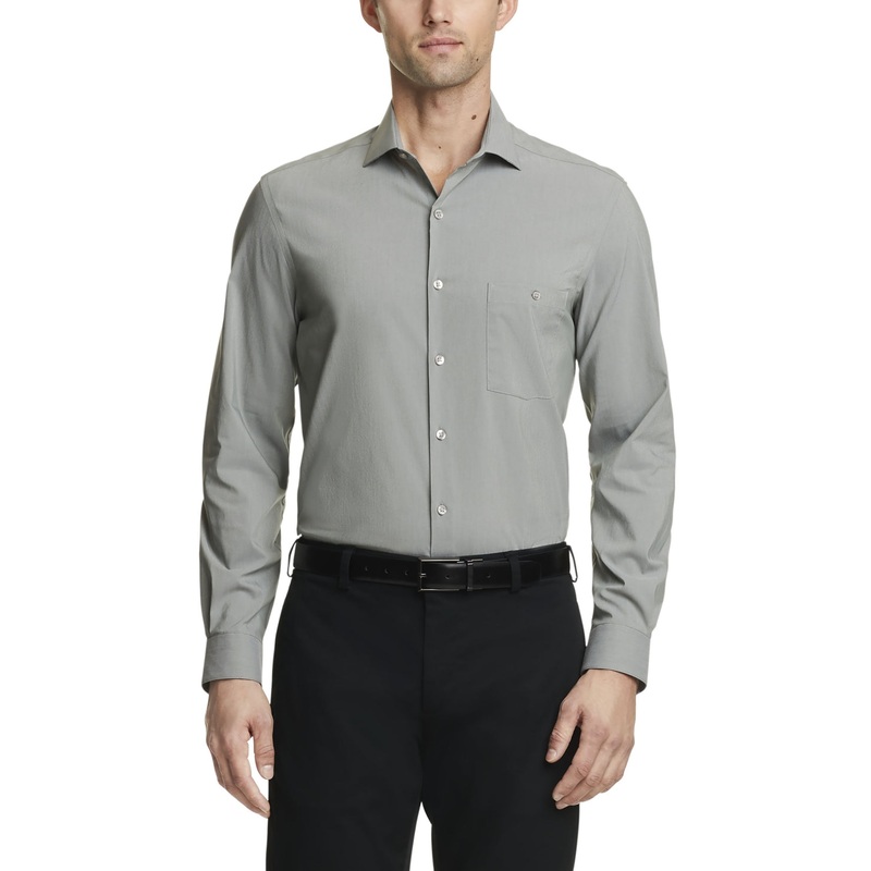 Van Heusen Mens Long Sleeve Button Down Dress Shirt Grey Large