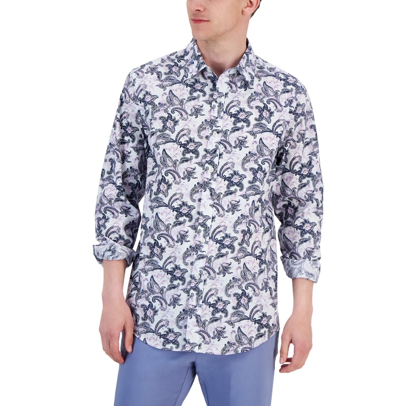 Club Room Men's Elevated Matt Paisley Button Down Shirt Blue Combo XL