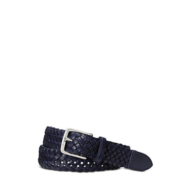 Polo Ralph Lauren Mens Braided Vachetta Leather Belt Newport Navy Blue 36