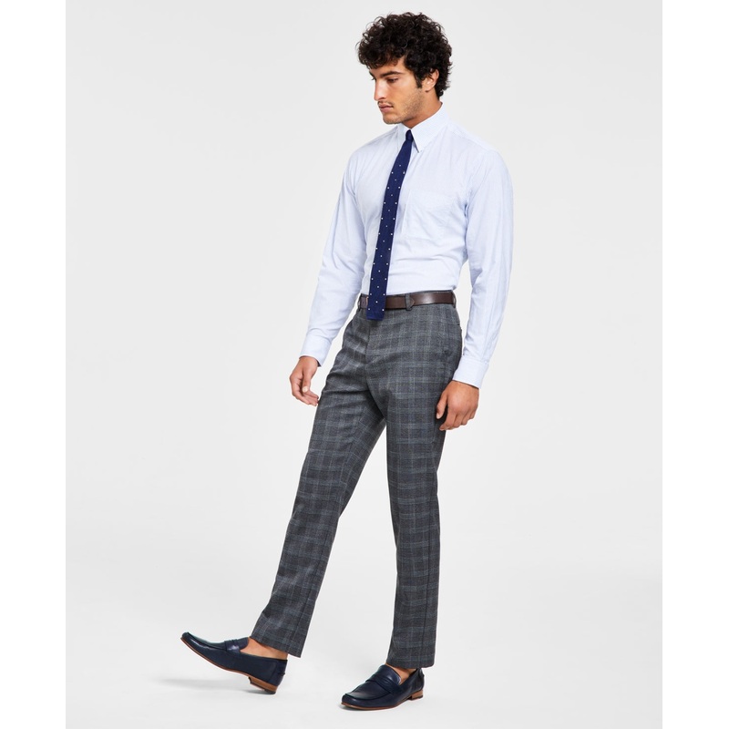 Tommy Hilfiger Mens Tate Plaid Straight Leg Dress Suit Pants Grey 32 x 32