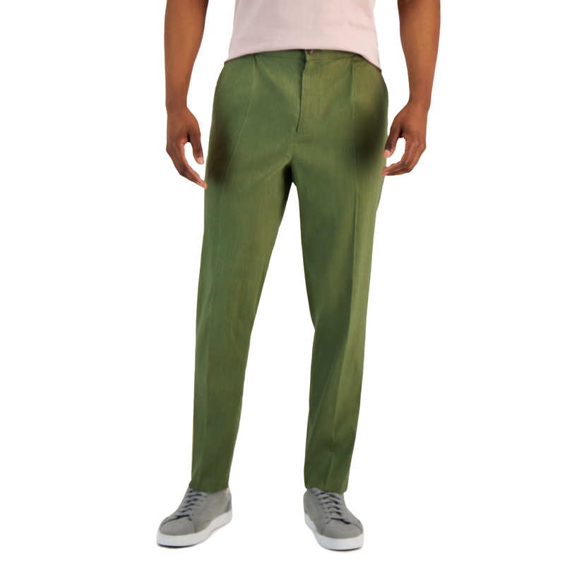 Alfani Men's Pleated Stretch Tapered Pants Military Soil Green 34 x 32