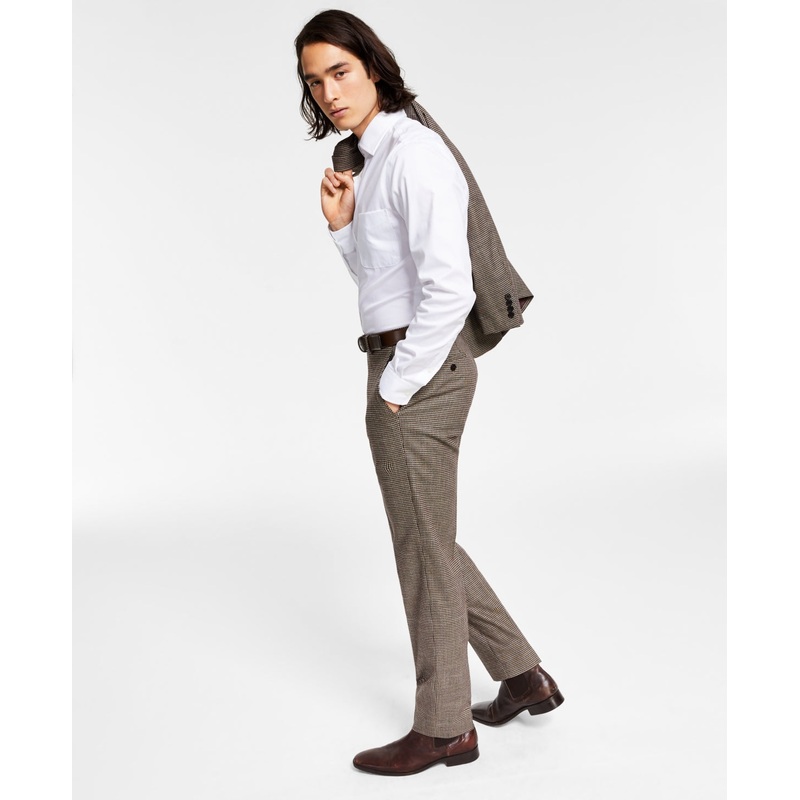 Bar Iii Men's Skinny Fit Check Dress Suit Pants Burgundy Check 33 x 32