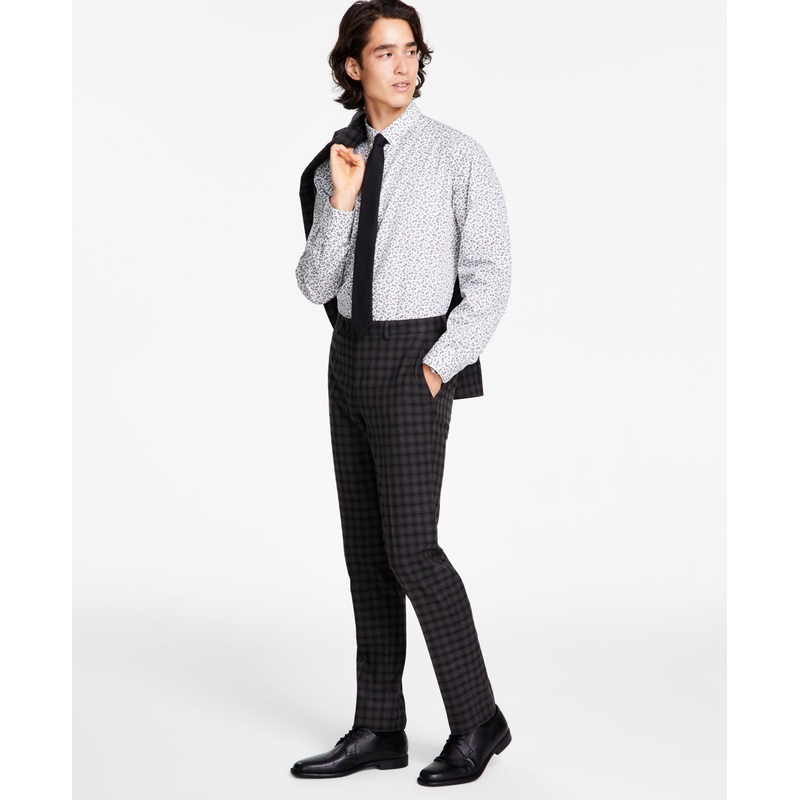 Bar Iii Men's Skinny Fit Check Suit Dress Pants Brown Check 33 x 30