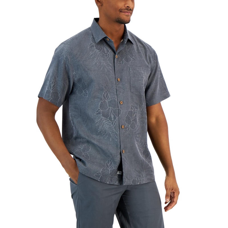 Tommy Bahama Men's Lush Palms Printed Button Down Shirt Grey 3XL