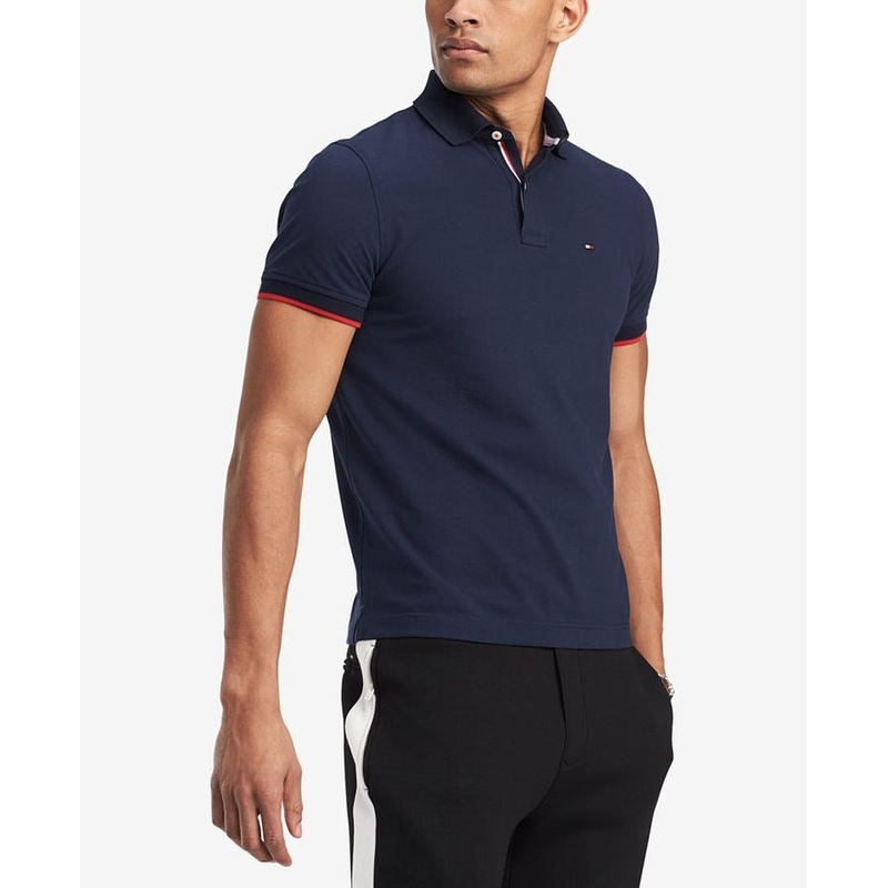 TOMMY HILFIGER Men's Custom-Fit Contrast Trim Sanders Polo Shirt XXL Navy Blue