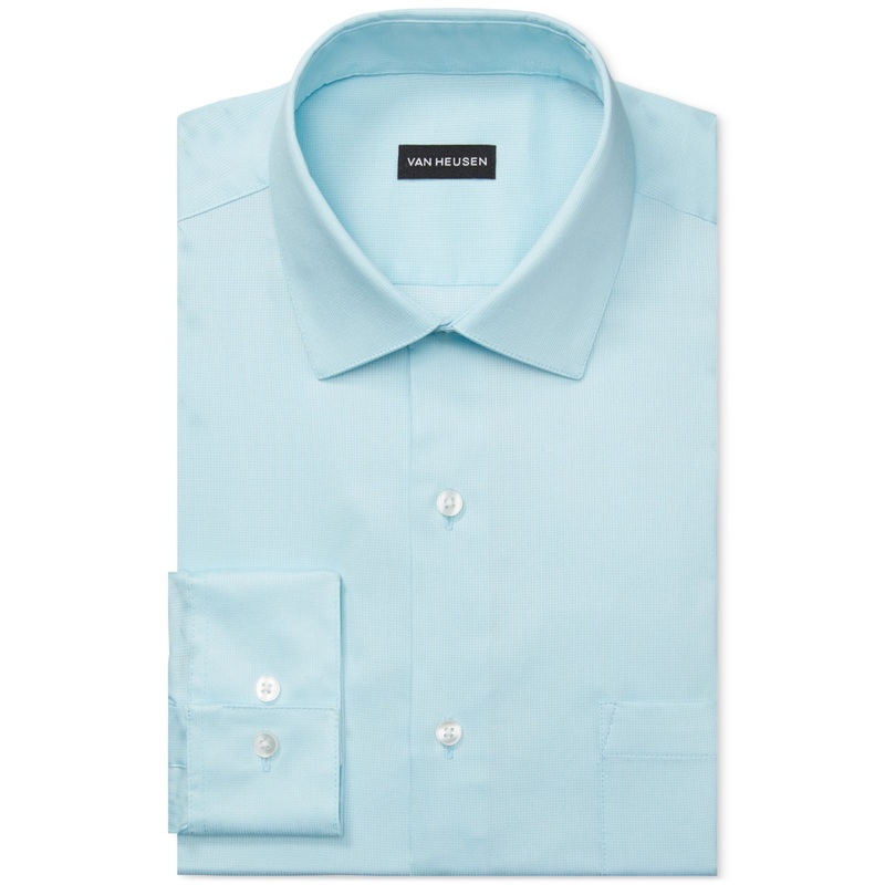 Van Heusen Men's Stain Shield Regular Fit Dress Shirt Blue Green 16 16.5 32 33