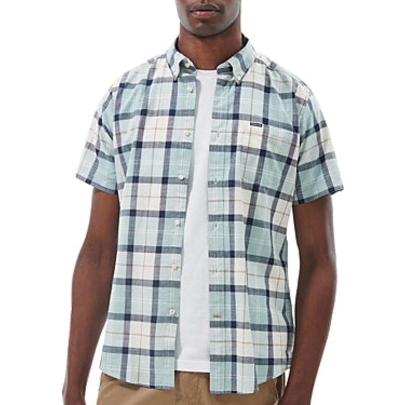 Barbour Men's Delton Tailored Fit Short Sleeve Button Down Shirt Blue Small