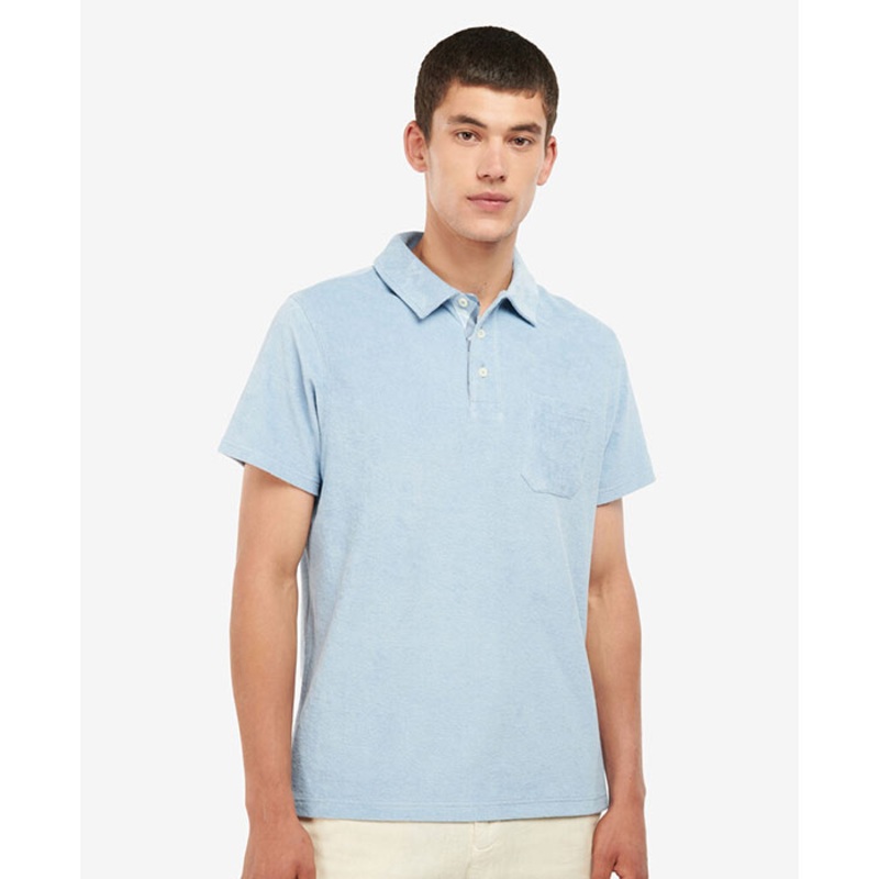 Barbour Mens Cowes Short Sleeve Polo Shirt Light Blue Large