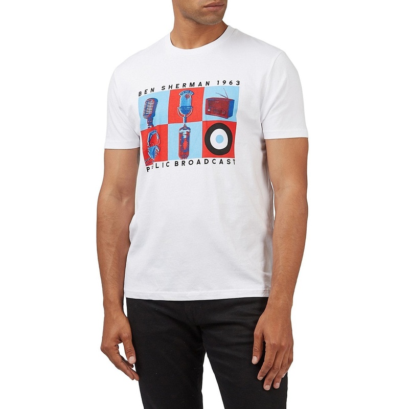 Ben Sherman Musical Instrument Print Organic Cotton T Shirt Small White