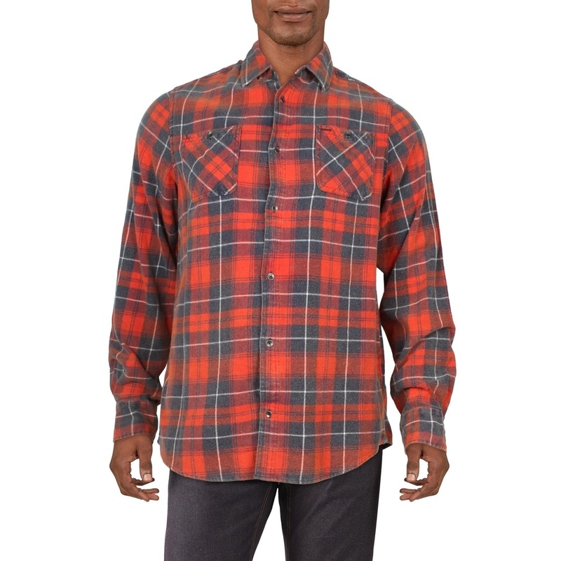 Buffalo David Bitton Mens Long Sleeve Button Down Flannel Shirt XXL Orange