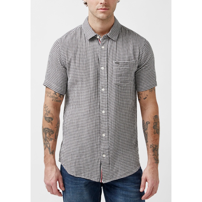 Buffalo David Bitton Mens Short Sleeve Button Down Polo Shirt Grey Large