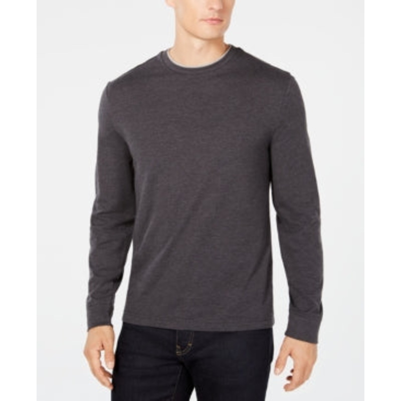 Club Room Men's Doubler Crewneck Long Sleeve T Shirt Grey Medium