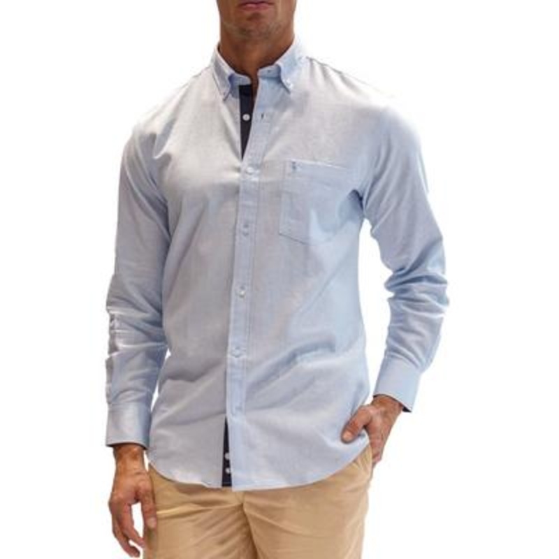 Tailorbyrd Men's Luxe Solid Linen Blend Long Sleeve Dress Shirt Blue Medium