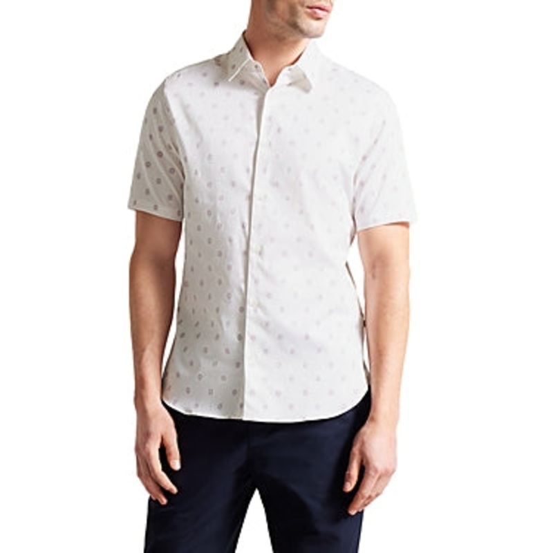 Ted Baker Mens Short Sleeve Floral Button Down Shirt White Medium