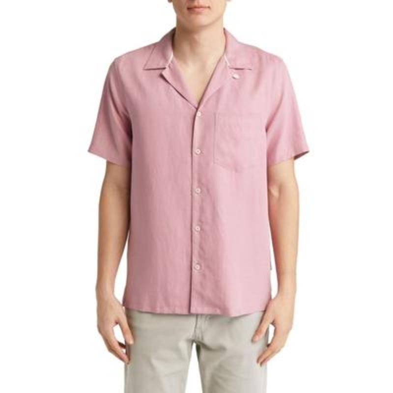 Ted Baker Mens Wesland Solid Short Sleeve Button Down Pink Medium