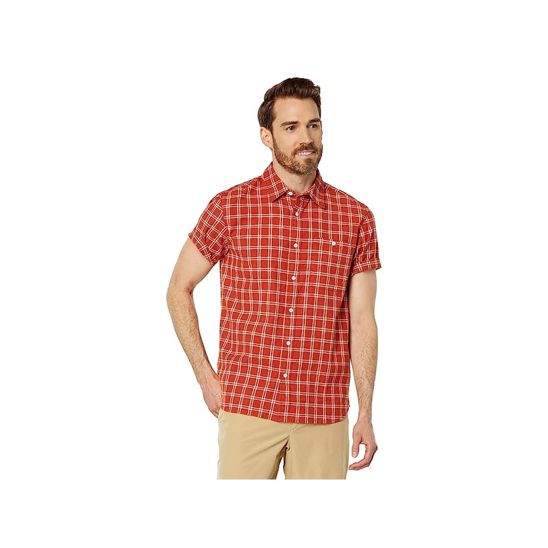 The North Face Mens Loghill Short Sleeve Button Down Shirt Orange Brown 2XL