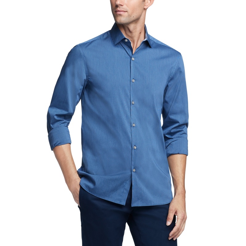 Van Heusen Mens Mens Slim Fit Pinstripe Button Down Shirt Blue Medium