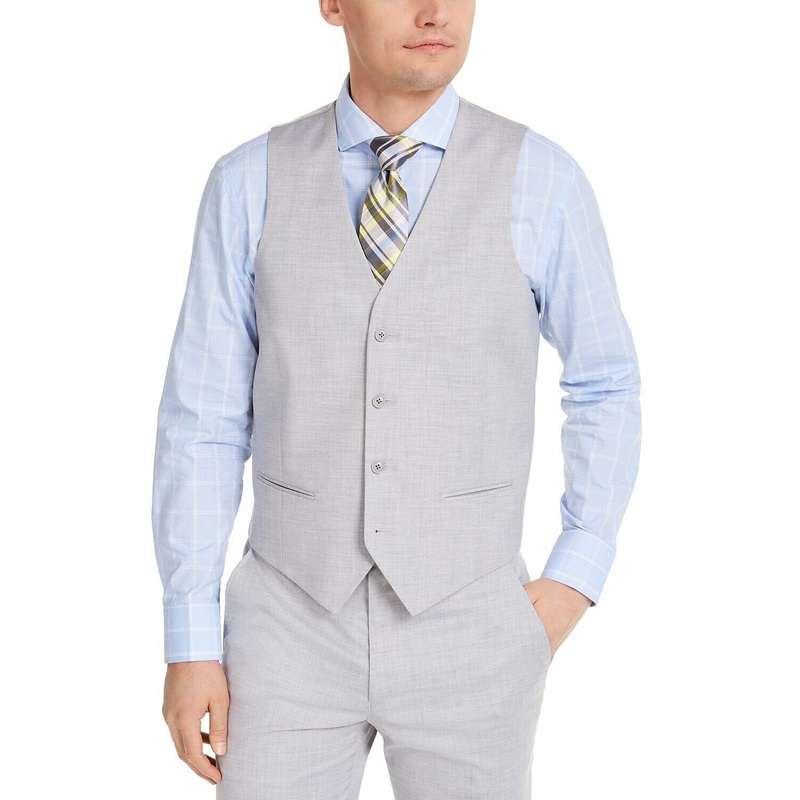 Alfani Men's Classic-Fit Stretch Light Gray Solid Suit Vest Medium