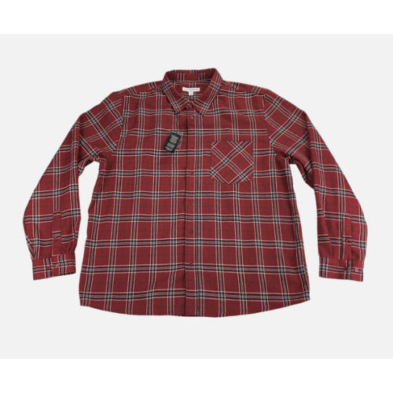 AND NOW THIS Men's Plaid Brushed Flannel Button Down Shirt Red Small
