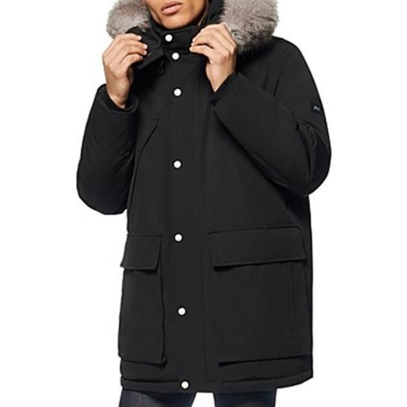 Andrew Marc Men's Amersham Fox Fur-Trim Down Parka Coat Medium Black