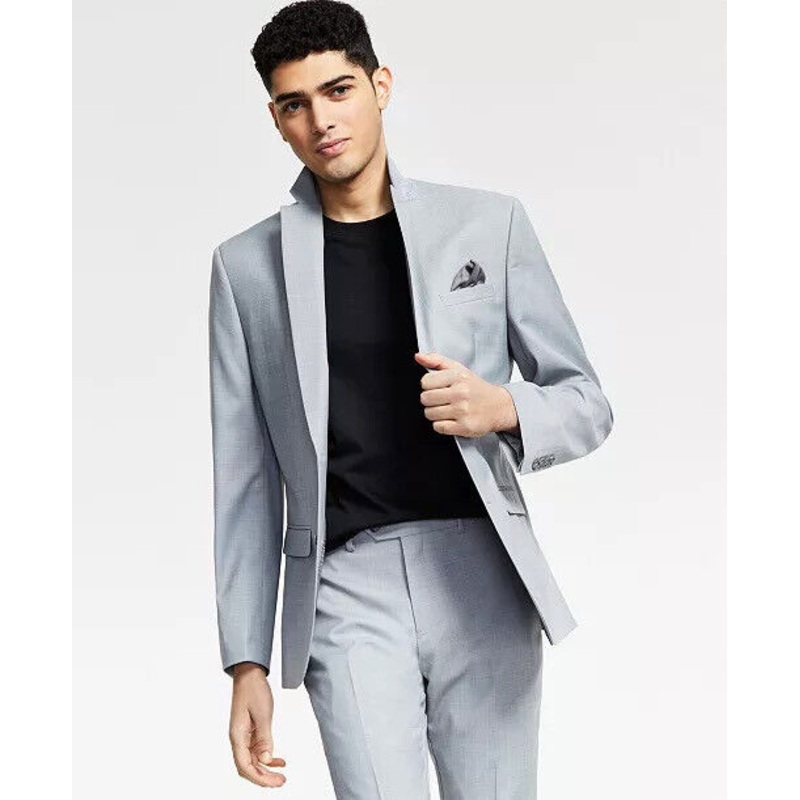 BAR III Men's Slim-Fit Sharkskin Suit Jacket Light Grey 40R / 2 Button