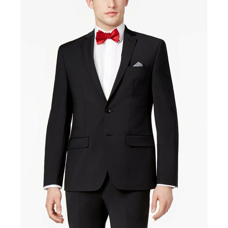 Bar III Mens Skinny Fit Wrinkle-Resistant Suit 40L / 34 x 32 Black Flat Pant