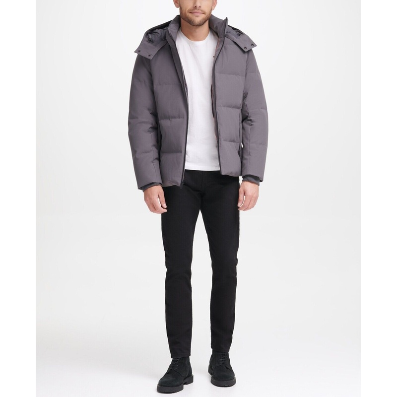 COLE HAAN Men's Dry Hand Down with Detachable Hood Coat Large Grey