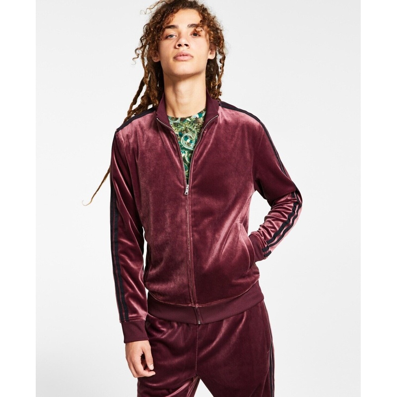 INC Mens Velour Colorblock Track Jacket XS Red
