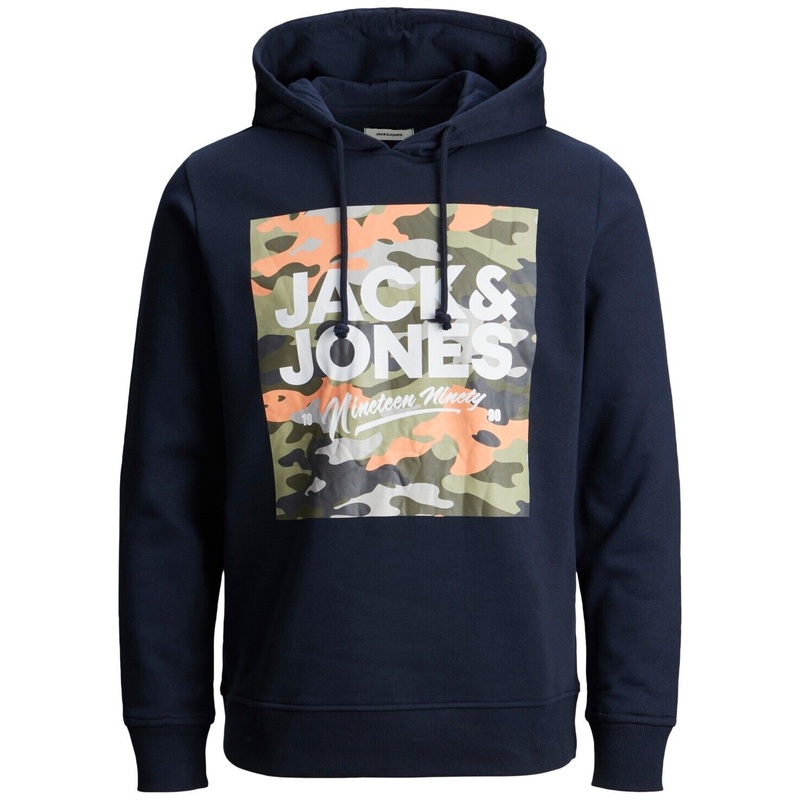 Jack & Jones Men's Camo Logo Hoodie Sweatshirt Medium Navy Blue
