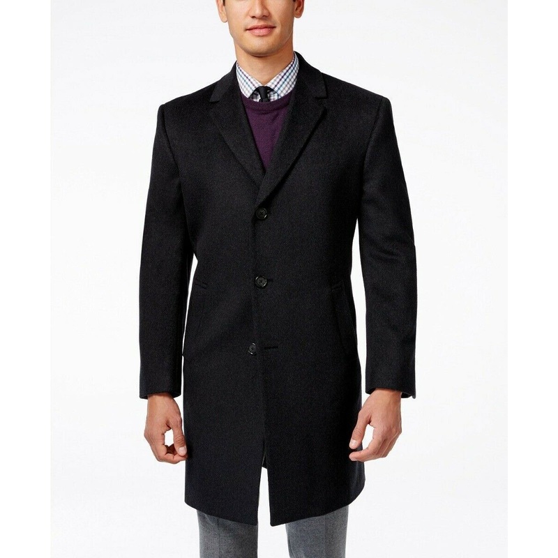 Kenneth Cole Reaction Raburn Wool-Blend Over Coat 38R Slim-Fit Charcoal grey